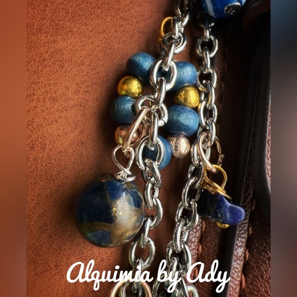 Lapis lazuli Key Holder with Chain Accent bag charms necklace - Picture 3 of 5